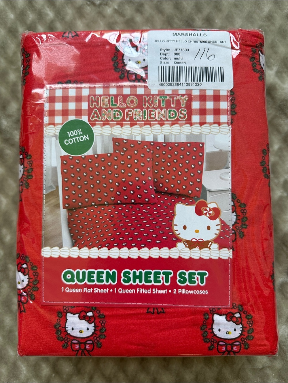 Hello Kitty Red Holiday Queen Sheet Set